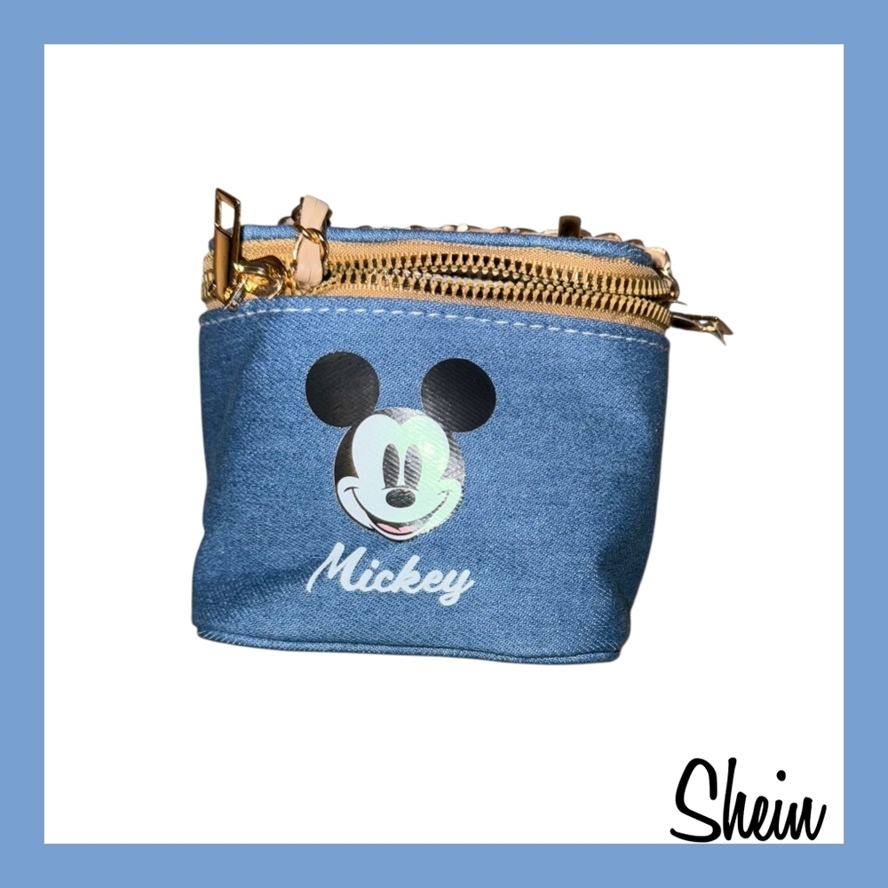 SHEIN Blue Denim Mickey Mini Bag with Gold Hardware